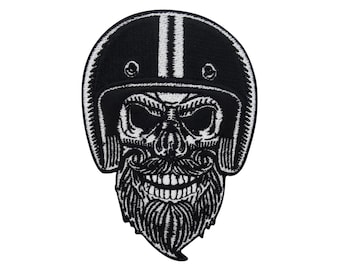 Iron-on patch: Bearded biker skull | Leather vest patch, skull patch, biker back patch, motorcycle vest back patch