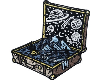 Iron-on patch The World in a Suitcase | Space patches planets iron-on patch camping iron-on patch mountain nature patch moon & stars iron-on patch