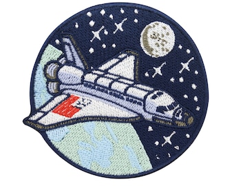 Patch zum Aufbügeln oder Haftverschluss - Raumschiff im Weltraum | Planet Patches Astronaut cooler Kinder Aufbügler Rakete Aufnäher