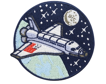 Patch zum Aufbügeln - Raumschiff im Weltraum | Planet Patches Astronaut Raumfahrt Bügelbild cooler Kinder Aufbügler Rakete Aufnäher Flicken