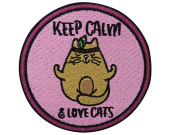 Patch zum Aufbügeln Keep Calm & Love Cats Katze | Lustige Cat Patches Witzige Tier Bügelpatch, Flicken Aufbügler Pfote Aufnäher Finally Home