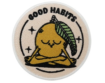 Iron-on patch Good Habit Meditation; Fruit patches to sew on, fruit iron-on patch, food, yoga, iron-on patch, veggie, vegan, patch, Finally Home