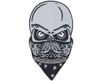 Toppa termoadesiva a forma di teschio con bandana | Adatta per gilet in pelle, toppe con teschio, toppe termoadesive a forma di teschio da motociclista, motociclette