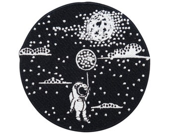 Patch zum Aufbügeln Fly to the Moon Astronaut mit Ballon | Weltraum Patches, Alien Bügelflicken Ufo Jacken Flicken Nasa Aufnäher Jeansjacken
