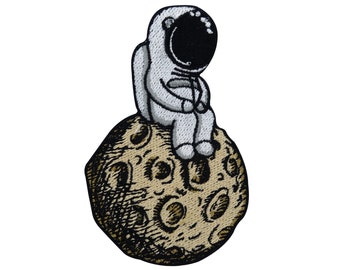 Patch zum Aufbügeln Man on the Moon Astronaut | Weltraum Mond Patches, Alien Bügelflicken, Ufo Flicken, Weltall Nasa Aufnäher Jeansjacken