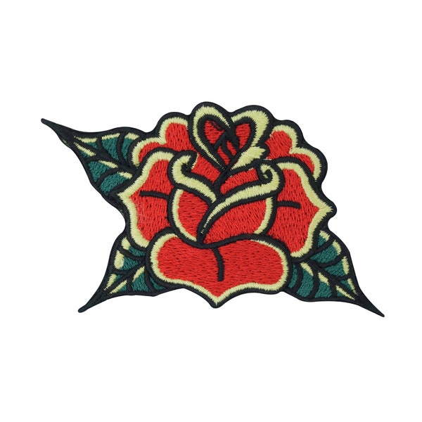 Patch zum Aufbügeln Finally Home Vintage Rose | Retro Rosen Blume Patches, Blumen Bügelflicken, Flower Flicken, Aufnäher in Rot und Grün