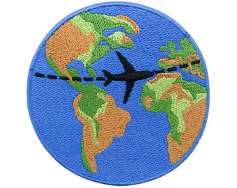 Weltreise Patch zum Aufbügeln und Aufnähen | Erde Patches Welt Bügelbild Flugzeug Aufbügler Weltkugel Backpacker Reise Aufnäher Finally Home