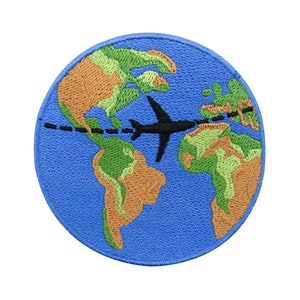 Patch zum Aufbügeln oder Klett Rückseite - Weltreise | Erde Patches Welt Bügelbild Flugzeug Aufbügler Weltkugel Backpacker Reise Aufnäher