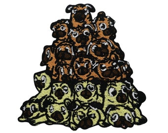 Strijkapplicatie grappige mopshondpuppy's | Hondenpatches, strijkpatches voor kinderen, strijkpatches met strips, bulldogpatches, strijkpatch voor honden Eindelijk thuis