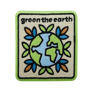 Iron-on patch - Green the Earth | World Planet Patches Earth Globe Iron-On Patch Climate Iron-On Patches Plants Patches Nature Environment Patches