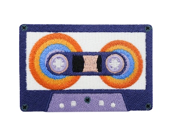 Iron-on or hook-and-loop patch - Purple cassette | Retro patches, vintage iron-on transfer, old school iron-on patch, 80s rock music patch
