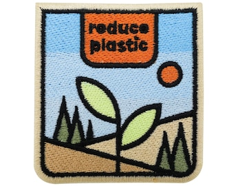 Parche termoadhesivo - Reduce el plástico. Plantas, bosque, medio ambiente, transferencia termoadhesiva, sol, árbol, naturaleza, cielo. ¡Por fin en casa!