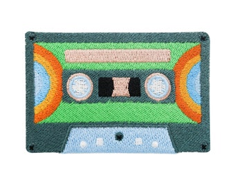 Patch zum Aufbügeln - Grüne Kassette | Retro Patches, Vintage Bügelbild, Old School Aufbügler, Rock Musik Aufnäher 80er Schallplatte Flicken