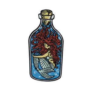 Iron-on patch Mermaid in the Bottle | Denim jacket patches, sea lake iron-on patches, anchor patches, fish patches Finally Home