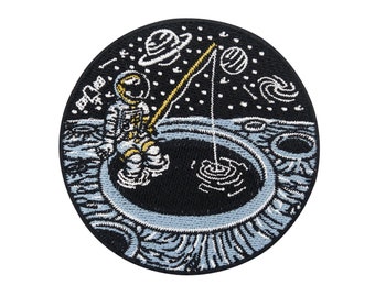 Patch zum Aufbügeln Angeln auf dem Mond Astronaut Weltraum Moon Patches, Alien Bügelbild, Nasa Flicken Planeten Ozean Aufnäher Finally Home