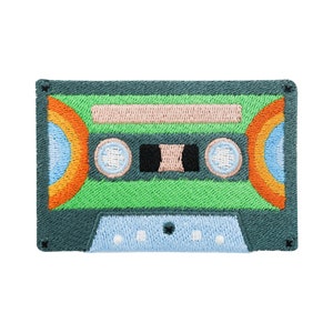 Iron-on Patch - Green Cassette | Retro Patches, Vintage Iron-on Patch, Old School Iron-on Patch, Rock Music Patch, 80s Record Patch