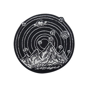 Iron-on patch: Mountain landscape with planets | Space patches, space iron-on transfer, hiking patch, moon and star patch. Finally Home