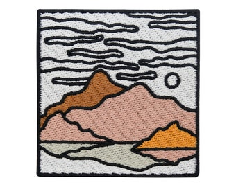 Iron-on patch: Abstract mountain landscape | Outdoor mountains patches, hikers, iron-on art, hiking patches, mountain iron-on patch