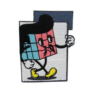 Opstrijk- en opnaaipatch - 3D Retro Kubus | Vintage patches Old School opstrijkpatch Komische opstrijkpatch Cartoon patch Eindelijk thuis
