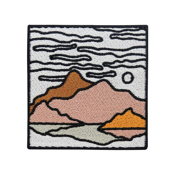 Patch zum Aufbügeln Abstrakte Berglandschaft | Outdoor Berge Patches Wanderer Bügelbild Kunst Aufbügler Wander Aufnäher Berg Bügelpatch