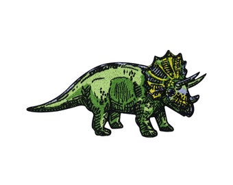 Patch zum Aufbügeln Finally Home Triceratops Dino | Dinosaurier Patches, Tiere Bügelflicken, Flicken, Aufnäher für Kinder, für Jungs Jungen