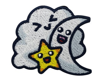 Iron-on patch children's cloud, moon & star| Baby patches stars iron-on patch, iron-on patch, kawaii star patch, space patch, finally home