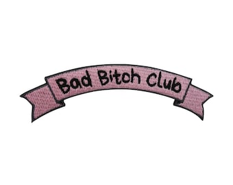Patch zum Aufbügeln - Bad Bitch Club | Bad Ass Girl Patches Girl Power Bügelbild Spruch Aufbügler Rosa Frauen Aufnäher Biker Rückenpatch