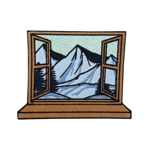 Patch zum Aufbügeln Fenster Ausblick in den Bergen | Wandern Patches, Berg Bügelflicken, Bäume Flicken, Aufnäher Wanderklamotten geeignet
