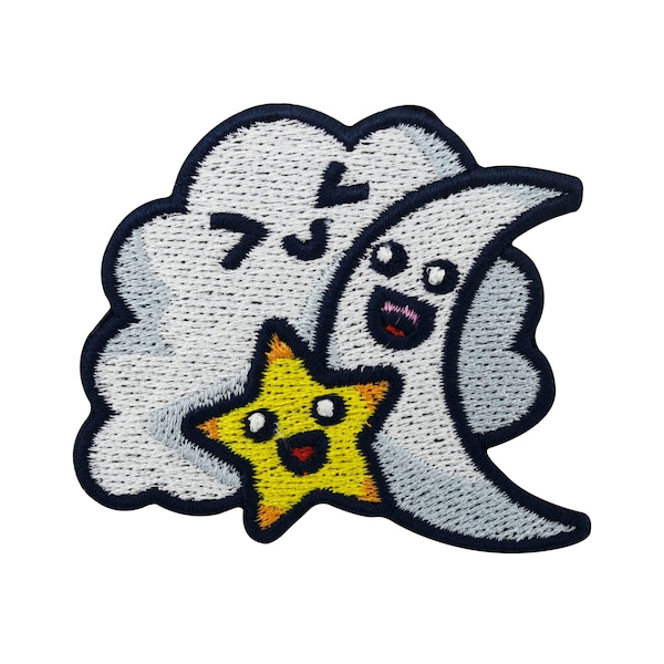 Iron-on patch children's cloud, moon & star| Baby patches stars iron-on patch, iron-on patch, kawaii star patch, space patch, finally home