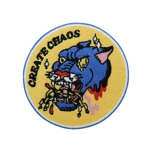Patch zum Aufbügeln Create Chaos Wolf | Trippy Patches, Gelbes Bügelbild, LSD Aufbügler, Wolfskopf Aufnäher GOA Panther Flicken Finally Home