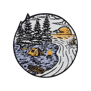 Patch zum Aufbügeln Camping am See Sonnenuntergang | Wald Patches, Bäume Bügelflicken, Natur Umwelt Flicken, Zelt Baum Aufnäher Finally Home