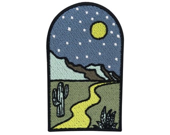 Iron-on patch Desert in the Moonlight | Cactus patches mountain iron-on picture retro stars patches moon iron-on patches mountains iron-on patches moon patch