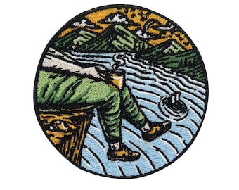 Coffee in Nature Iron-On Patch | River Patches, Lake Iron-On Patches, Sea Iron-On Patches, Mountain Patches, Mountain Iron-On Patches Finally Home