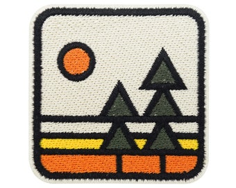 Patch for ironing or self-adhesive fastening - Retro Nature | Tree patches, vintage forest patches for sewing, sun iron-on patches