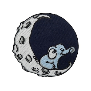 Elefant auf dem Mond Patch zum Aufbügeln | Weltraum Patches Weltall Bügelbild Moon Planeten Aufbügler Elefanten Welt Aufnäher Finally Home