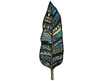 Iron-on patch blue patterned feather | Bird feather patches, bird iron-on patch, Indian patches, iron-on patches, adults, Finally Home
