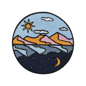 Day & Night Mirror Lake Iron-On Patch | Sun and Moon Patches, Vintage Iron-On Transfer, Mountain Iron-On Patch, Mountain Patches Iron-On Patch Finally Home