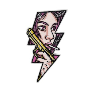 Iron-on Patch - Gangster Girl | Patches, Lightning Bolt, Retro Sexy Patches, Cool Iron-on Patches, Iron-on Patches, Anime Patches
