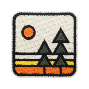 Opstrijk- of klittenbandpatch - Retro Natuur | Boompatch, vintage bospatches om op te naaien, zonpatches om op te strijken