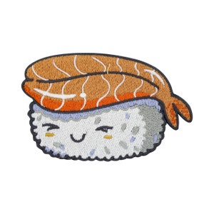 Cute Kawaii Sushi Iron-On Patch | Asian Food Patches, Salmon Fish Nigiri Iron-On Patches, Food Patches, Patches Finally Home