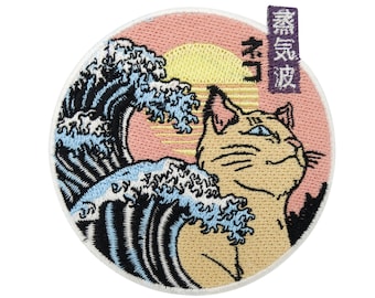 Patch for ironing or adhesive fastening - sun, wave & cat | Cat Patches, Asian Patches, Cat Animal Japan Sun Patch