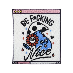 Toppa termoadesiva Be fottutamente Nice flower & mushroom | Patch di funghi, toppa termoadesiva a forma di fungo, toppe a forma di fiore, toppa a forma di foglia Yoga Retro Finalmente a casa