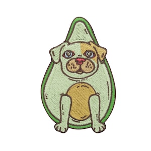 Patch zum Aufbügeln Avocado Dog Hunde Patches, Hund Bügelbild, Flicken zum Aufnähen, Tropical Fruits Bügelpatches Mops Aufnäher Finally Home