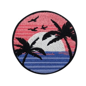 Sunset at the Sea Patch for ironing or adhesive | Beach Patches, Palm Trees Sun Surfing Iron-On Patch, Vacation Water Patch