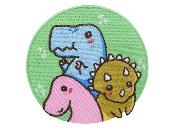 Iron-on patch, round children's dinosaur patches, boys' iron-on patches, T-Rex patches, sew-on patches, Triceratops patches, Finally Home