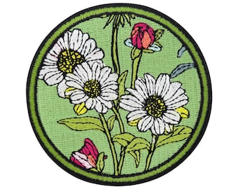 Iron-on Patch - Green Flowers | Rose Patches, Round Iron-on Patches for Adults, Jeans Patches, Daisy Iron-on Patch, Flower Patch