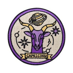 Patch zum Aufbügeln - Sternzeichen Steinbock - Capricorn | Astrologie Patches, Mond Sterne Aufbügler, Capricornus Flicken, Aufnäher