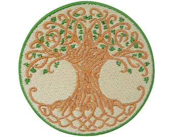 Toppa termoadesiva o con velcro - Albero della vita marrone | Toppe di piante verdi, toppe di foglie marroni nella foresta