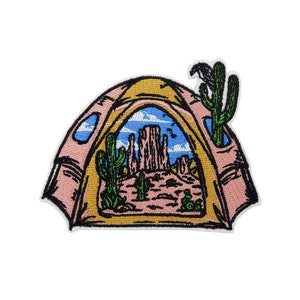 Iron-on patch for desert camping | Cactus patches, camping iron-on transfer, hiker iron-on patch, hiking patch, tent iron-on patch, Finally Home