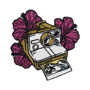 Hawaii Polaroid Camera Iron-On Patch | Retro Patches, Vintage Iron-On Patch, Old School Flower Iron-On Patch, Flower Patch Sun Finally Home